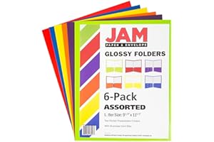 JAM PAPER Laminated Two Pocket Glossy School Folders - Letter Size - High Gloss Assorted Primary Colors - 6/Pack