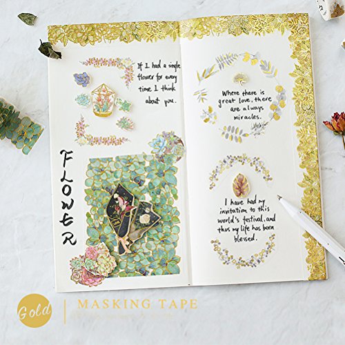 Flower Washi Tape (Gold flowers) - Thumbnail 2