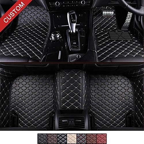VEVAE Tailored Car Floor Mats for Ĵaguar XF 2008-2015 Laser Measured Faux Leather, Custom All Weather Full Coverage Waterproof Carpets XPE Car Liner (Black with Beige Stitching)