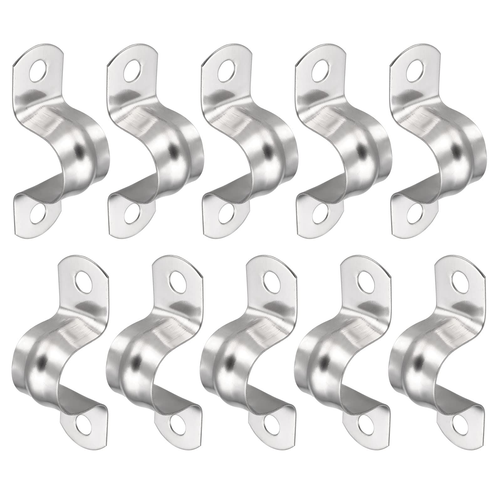 DTGN 59x18x20mm(LxWxH) Two Hole Strap - 100Pack - Good for Industrial 20mm Dia Pipe Fixing - 304 Stainless Steel Rigid Pipe Strap Clamp - Silver Tone