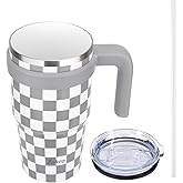 Zukro 20 oz Tumbler with Handle, Lid and Straw, Ceramic Lined, Double-Walled Vacuum Insulated Stainless Steel Coffee Cups for Home/Office/Work, Travel Mug for Hot and Cold Drinks, BPA-Free, Checker