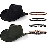 2 Pack Western Cowboy Hats for Women and Men Classic Felt Wide Brim Costume Cow Boy Hat Roll Up Brim Cowgirl Hat