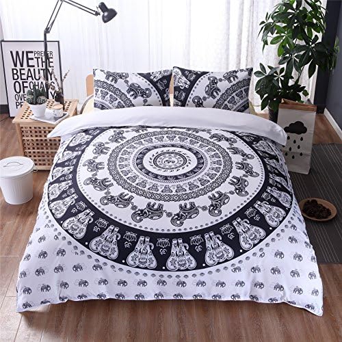 Meeting Story Mandala Bohemian Design 3Pcs Duvet Cover Set (Full, White)