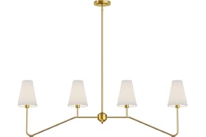 Electro bp;47" W 4-Light Linear Kitchen Island Lighting Fixture Classic Chandeliers Polished Gold with White Linen Shades for Dining Table,E12,160W