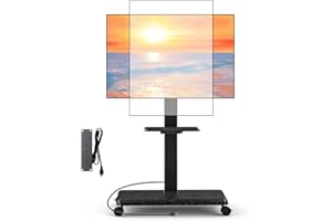 Neothm Rolling TV Stand with Power Outlet for 32-75 Inch TVs up to 110 lbs, Tilt & Swivel Mobile TV Stand on Wheels Portrait Height Adjustable Mobile TV Cart with Wood Shelf, Max VESA 600x400mm
