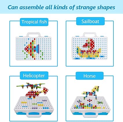 Jerryvon Puzzle Bambini 3d Giochi Montessori Mosaico Giocattolo Chiodini 193 Pezzi Costruzione Creativa Con Trapano Elettrico Regalo Per Bambini 3 4 5 6 Anni Amazon It Giochi E Giocattoli