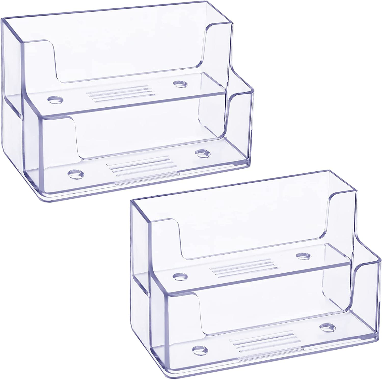 2 Pack Clear Business Card Holder - 2 Tier Plastic Stand Organizer for Home Office - 120 Card Capacity