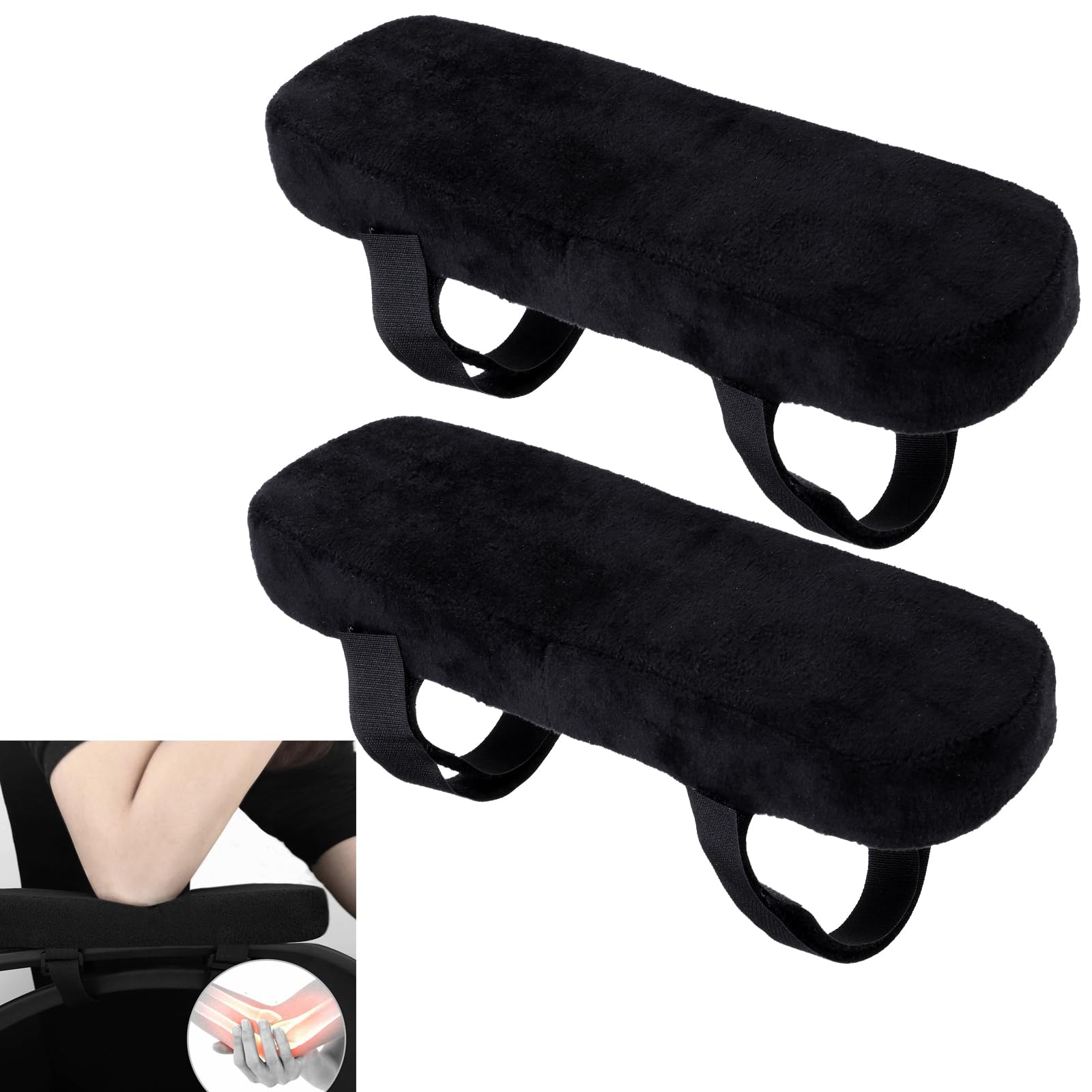 TsunNee 2PCS Anti-Slip Chair Arm Pads, Memory Foam Chair Armrest Cushions, Detachable Office Chair Arm Covers, Elbow Support Pillows, Black