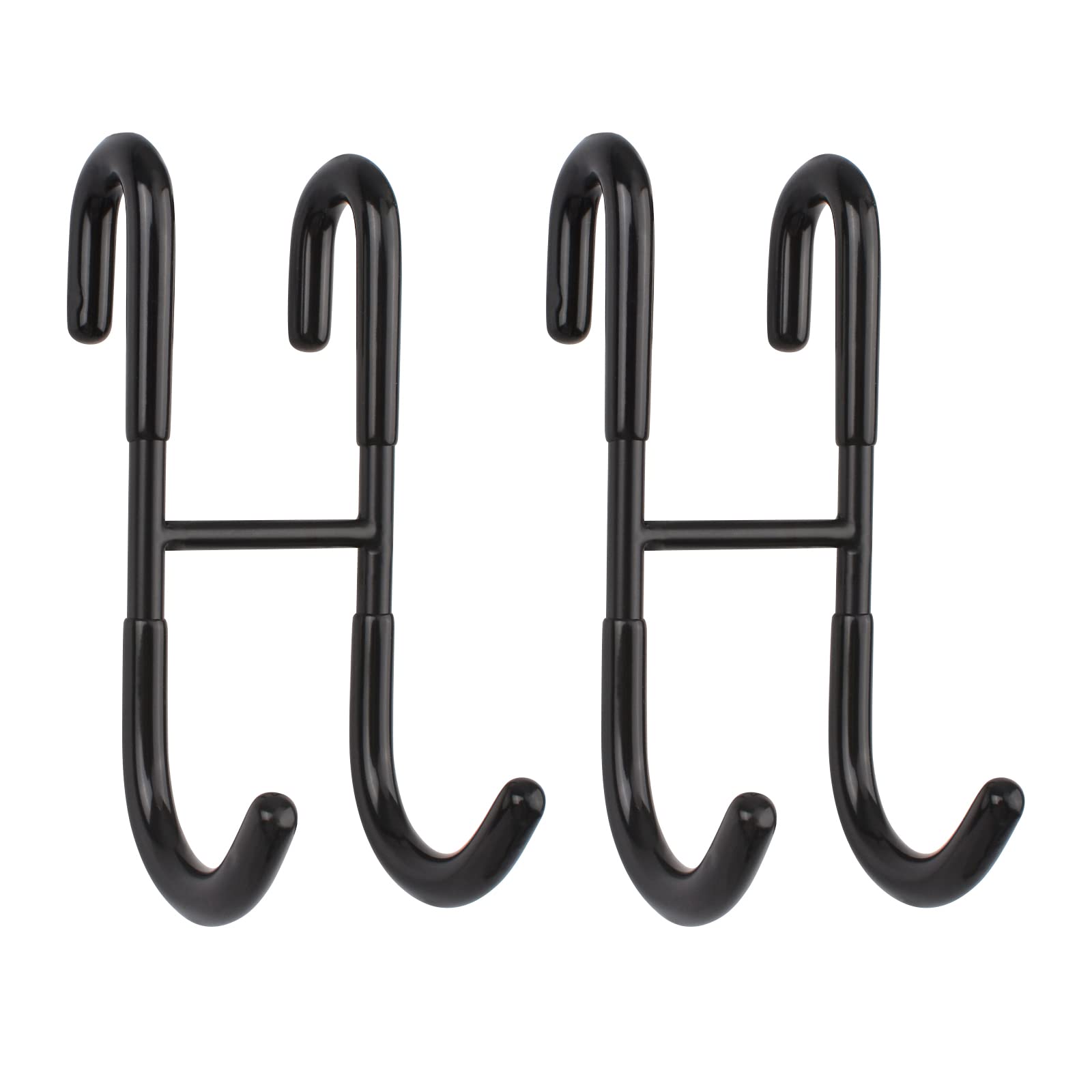 MOROBOR 2 Pack Over Shower Glass Door Hooks, Glossy Black 304 Stainless Steel Rack Hooks, Bathroom Frameless Drilling-Free Hanger for Bathing Suits, Towel, Bath Ball(H-Shaped)