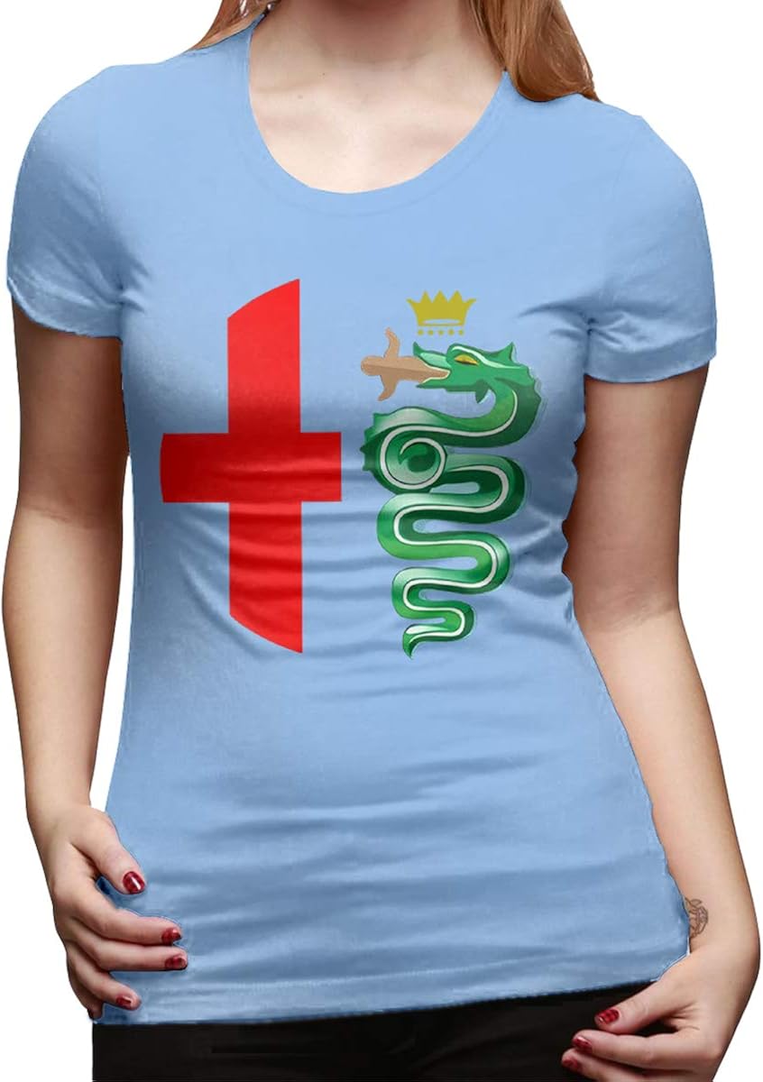 TIANBA Woman Lovely Tee Alfa Romeo Logo Interpretation Funny Tshirt Black