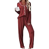 Ekouaer Womens Pajama Sets 2 Piece Long Sleeve Sleepwear Soft Button Down Pjs Lounge Set S-XXL