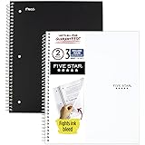 Five Star Spiral Notebooks, 3 Subject, College Ruled Paper, 150 Sheets, 11 x 8-1/2 inches, Black, White, 2 Pack (73015)