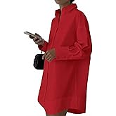 Women's Button Down Dress-Long Sleeve Shirt Dress Business Casual Office Outfits Slim Fit V Neck Midi Tunic Dress (No Pocket)