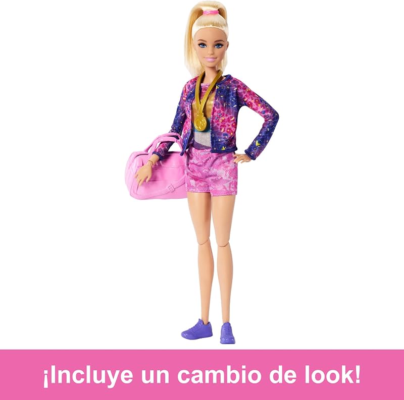 Tú Puedes ser Muñeca Gimnasta Rubia con Set de Juego, Barra de Equilibrio y Accesorios de Gimnasia, Juguete +3 años (Mattel HRG52)