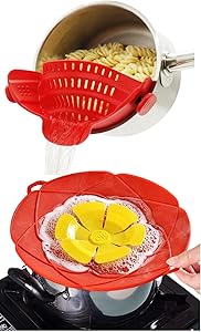 altCookingHub Silicone Clip On Pot Strainer & Spill Stopper Lid Cover Set - Food Grade, BPA Free, Heat Resistant Pot Colander & Boil Over SafeGuard Pot Cover Fits Most Pots & Pans