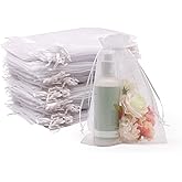 SumDirect White Sheer Organza Bags - 100Pcs 6x9 Inch Organza Gift Bags with Drawstring, Jewelry Pouches for Wedding Party Christmas Favor