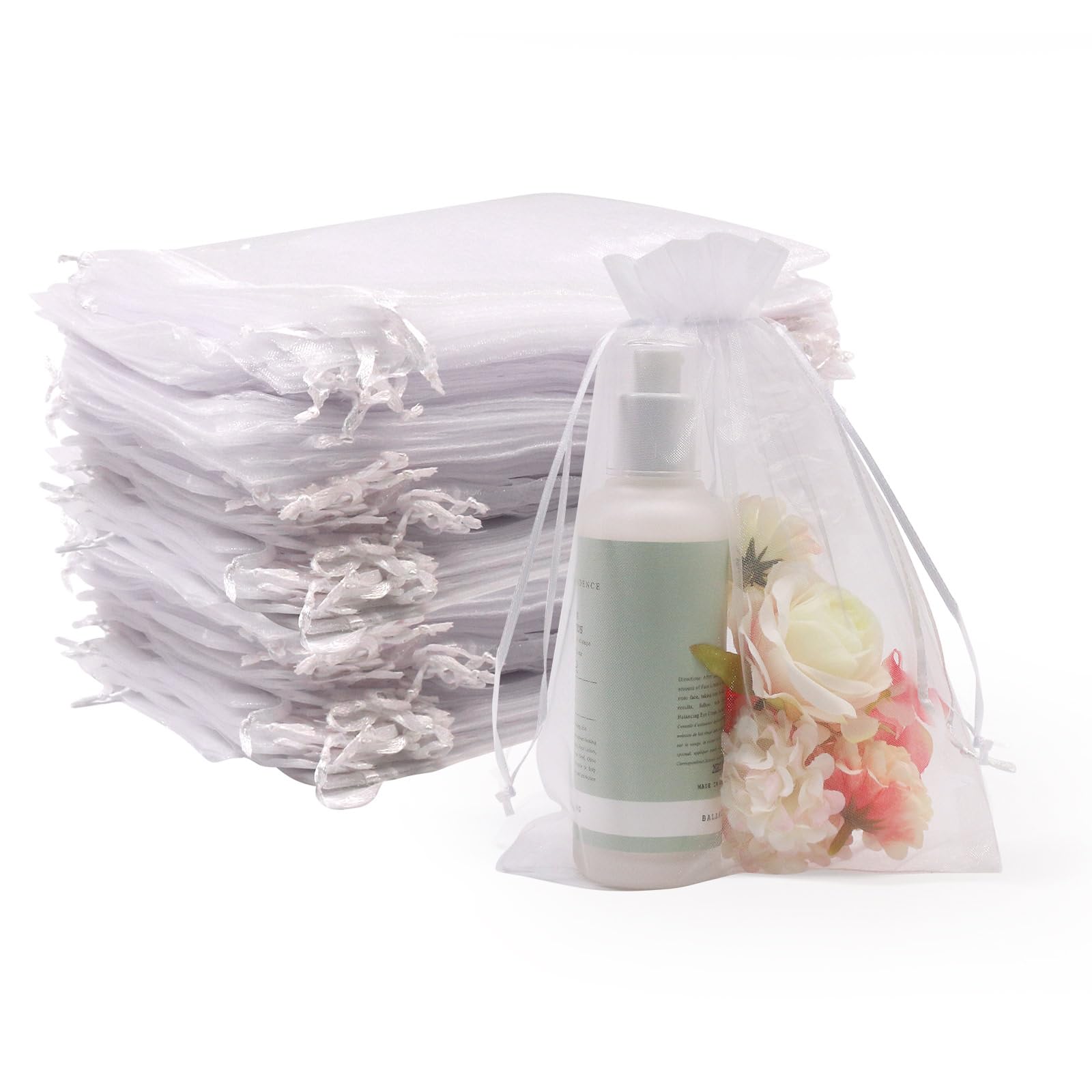 SumDirect 100PCS 15x23cm Large Organza Gift Bags with Drawstring(White)