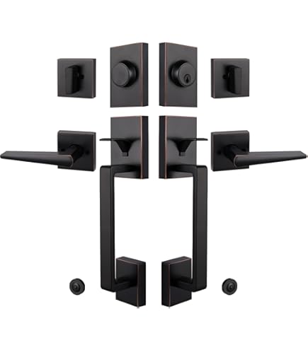 HISAFE Oil Rubbed Bronze Double Front Door Handle Set, Keyed