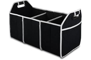 Car Trunk Organizer, Portable Foldable Waterproof Auto Storage Bag with 3 Compartments, Collapsible Cargo Trunk Groceries Org