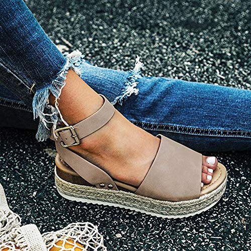 image for Athlefit Women's Platform Sandals Espadrille Wedge Ankle Strap Studded
