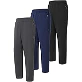 TAGIHOO 3 Pack Boys Open Bottom Track Pants with Zipper Pockets and Drawstring for Kids Everyday Wear and Sports