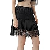 Cjfdfy Women's Low Rise Mini Lace Slip Skirt Y2k Flowy Patchwork Pleated Ruffle Underskirt for Layering Outfit Clothes