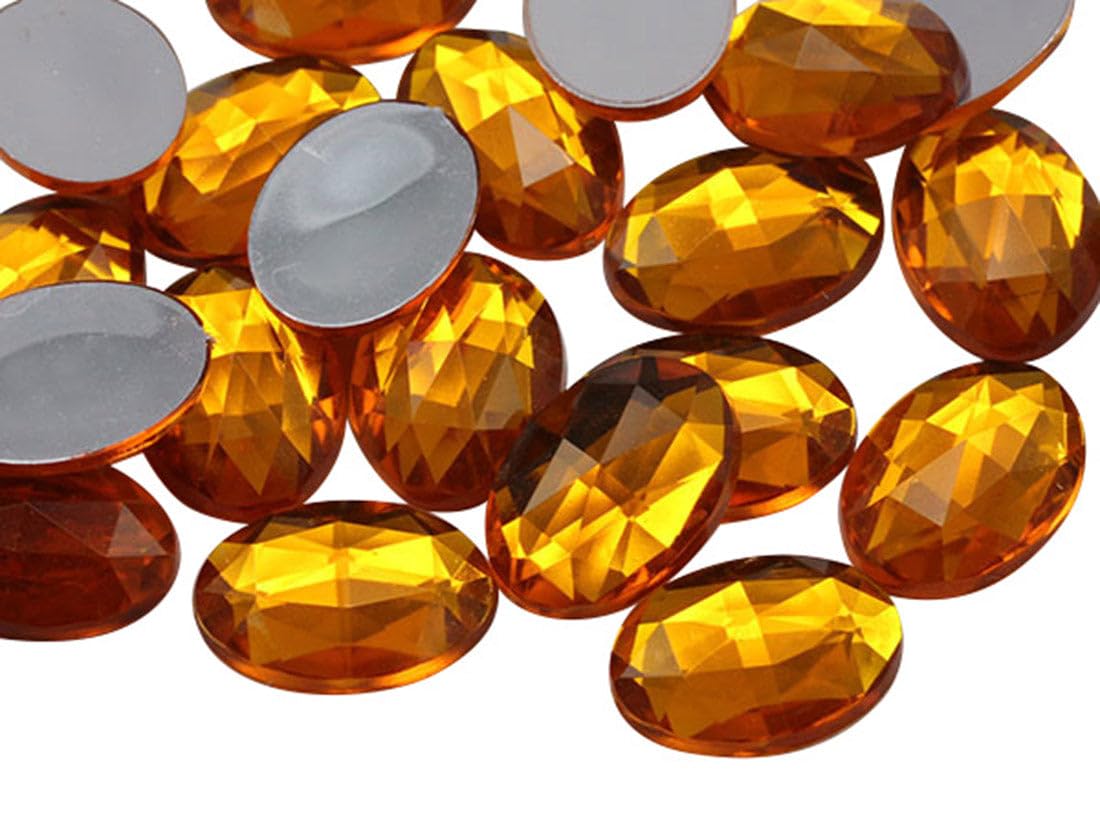 Allstarco 14x10mm Gold Topaz .TZ Flat Back Oval Acrylic Rhinestones Tiny Face Gems Body Jewels Card Making Embelishments - 45 Pieces โ image 1