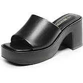 DREAM PAIRS High Chunky Platform Heels for Women Fashion Comfort Slip on Square Open Toe Block Heel Sandals