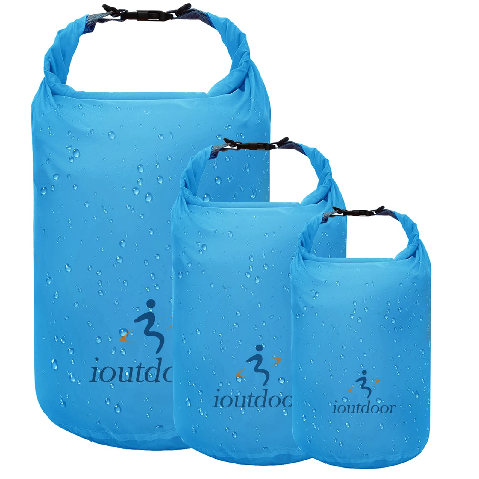 ioutdoor Dry Bag 2L + 5L + 10L Set, Waterproof Small Lightweight Dry Bags for Paddle Board Kayaking, Fishing, Camping, Hiking (Blue)