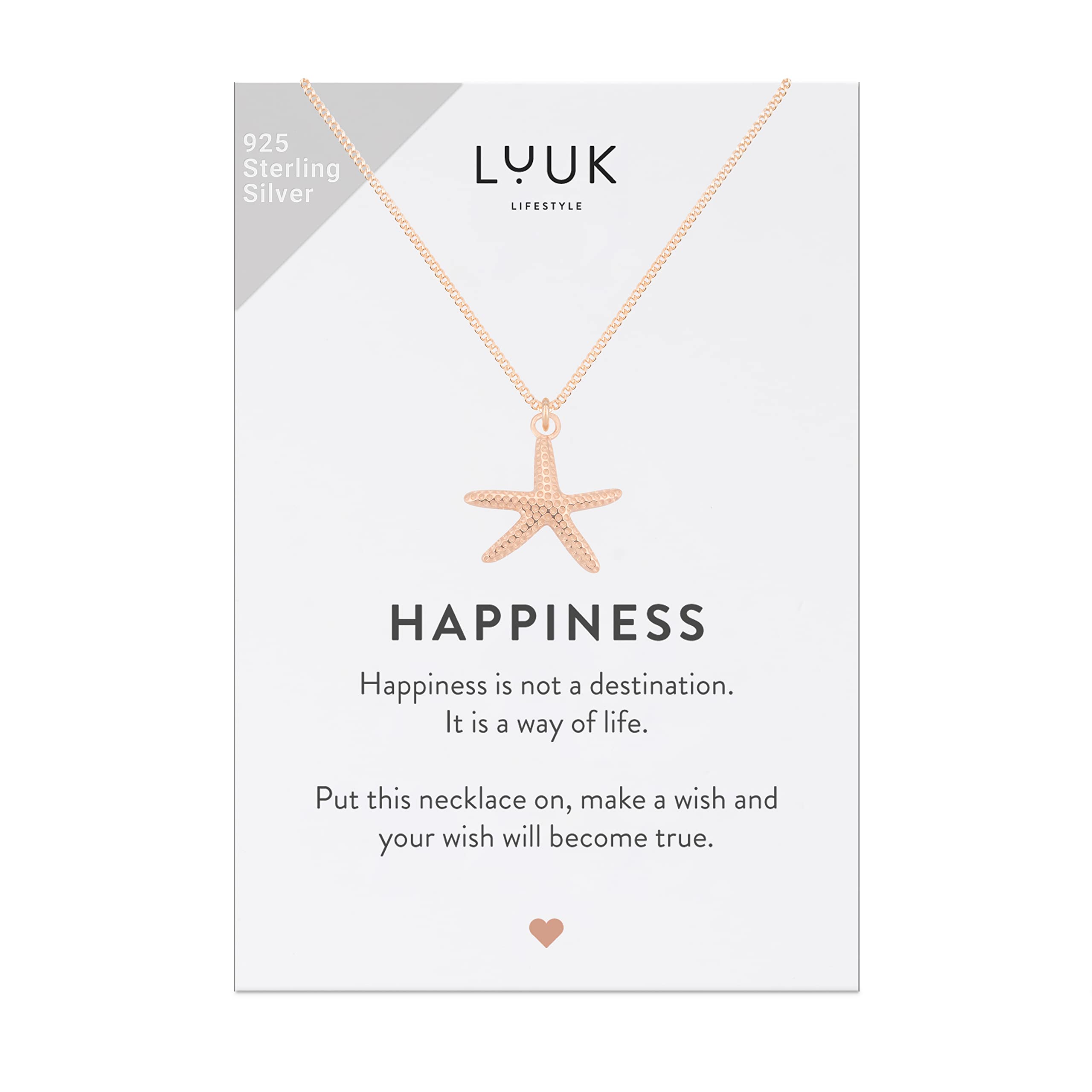 LUUK LIFESTYLE 925 Sterling Silver Pendant Necklace for Women Waterproof 50cm Chain Modern Necklace Gift for Her Rose Gold Starfish — image 1