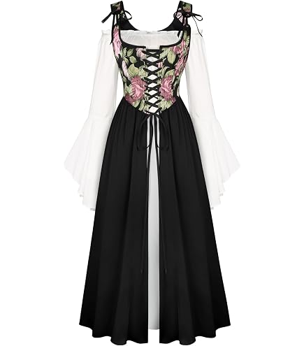 ABaoWedding Women's Renaissance Medieval Costumes Dress Trumpet Sleeves Gothic Retro Gown Burgundy Small : Clothing, Shoes & Jewelry