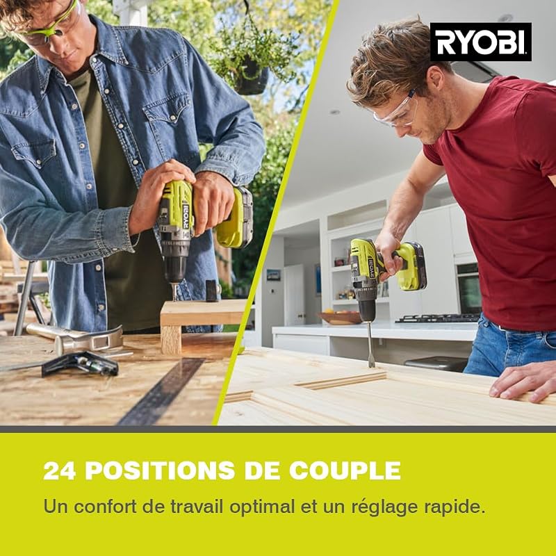 - Perceuse-visseuse à percussion sans fil 18V ONE+ avec 2 batteries lithium+ 1,5 Ah - R18PD3-215S
