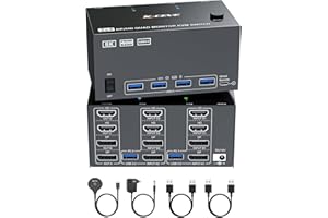 Quad Monitor KVM Switch 4 Monitors 2 Computers 4K120Hz/8K@30Hz,USB 3.0 KVM Switch Quad Monitor for 2 PC Share 4 Monitors and 