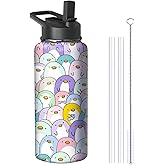 32oz Penguin Water Bottle with Handle and Flip Straw, Animal Sports Stainless Steel Insulated Cup Travel Coffee Mug Tumbler, Birthday Mothers Day Chritmas Gifts for Women