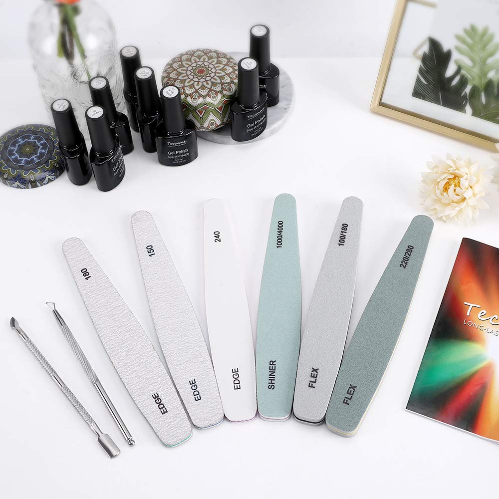 Nail Files and Buffers, Cuticle Pusher Stainless Steel & Cuticle Peeler Scraper, Professional Manicure Tools Set Gel Nail Polish Remover for Acrylic Nails by Tecanne : Beauty