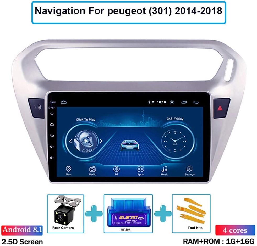 Android Bluetooth Car Stereos 9" Media Player with Canbus Decoder WiFi USB Support Mirror Link for Peugeot 301 2014-2018 (Include Rear View Camera/ OBD2)