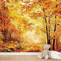 Wall Mural Beautiful Forest in Autumn Time Removable Self-Adhesive Wallpaper Wall Decoration for Bedroom Living Room - 66x96 inches