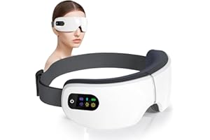 ZZR SEVEN Eye Massager with Heat, Eye Mask with 7 Massage Modes, Heat, Vibration and Bluetooth Music, Eye Care Gift,for Relax, Reduce Strain, Birthday Gifts for Women, Men, Friend, Mom and Dad, White