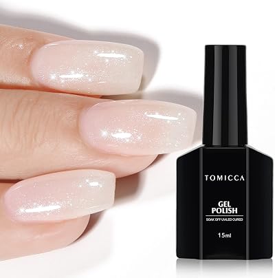 TOMICCA White Glitter Gel Nail Polish Shimmer Silver Nude Translucent Jelly Top