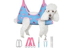 Supet Dog Grooming Hammock Harness for Dogs Cats, Relaxation Pet Nail Clipper Hammock, Restraint Dog & Small Animal Leashes Sling for Groomingk for Nail Trimming (Blue-Love, S)