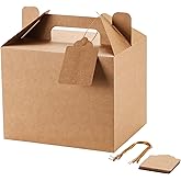 Bssay 12 Pack Brown Treat Boxes, Kraft Paper Party Favor Boxes Gable Boxes Gift Boxes for Kids' Birthday Party, Wedding, Baby Shower, with Tag 7 x 5.5 x 5.5 Inches