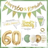 Yontree Sage Green Gold White 60th Birthday Decor Set Banner Balloons Cake view 2