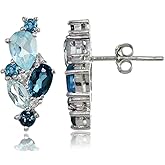 Sterling Silver London Blue, Blue Topaz, and White Topaz Cluster Tonal Drop Earrings
