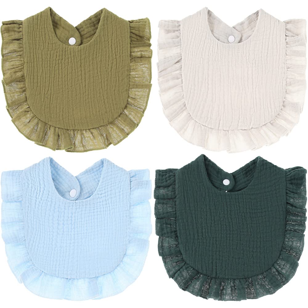 SZJIAHTM 4 Pack Of Newborn Toddler Soft Cotton Teething Bib Feeding Bib Ruffle Edge Adjustable Snap Dribble Infant Bibs For boys Girls