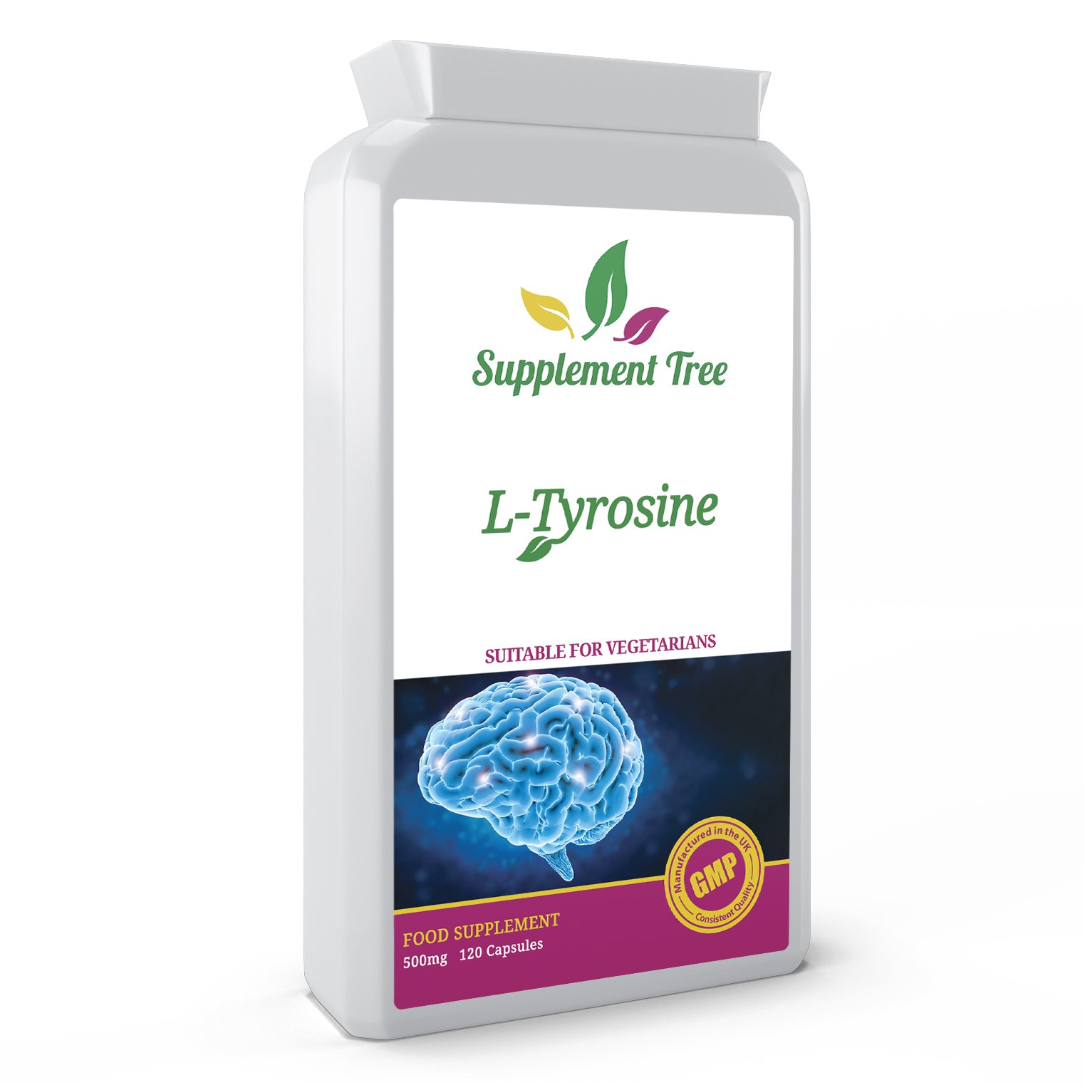 L-Tyrosine 500mg 120 Capsules | High Strength Supplement | Free Form Amino Acid | UK Manufactured GMP Guaranteed Quality