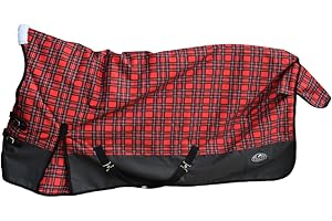 Goliath Mid-Neck Horse Turnout Red Check Pattern - 1200 Denier Ripstop Horse Blanket with 300gsm Fill - Windproof and Waterpr