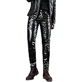 Idopy Men`s Black Party Stage Performance Slim Fit Biker Faux Leather Pants