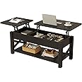 Rolanstar Coffee Table 47.2", 2 Way Lift Top Farmhouse Center Table with Hidden Compartment, Open Shelf & X Wooden Support for Living Room, Black