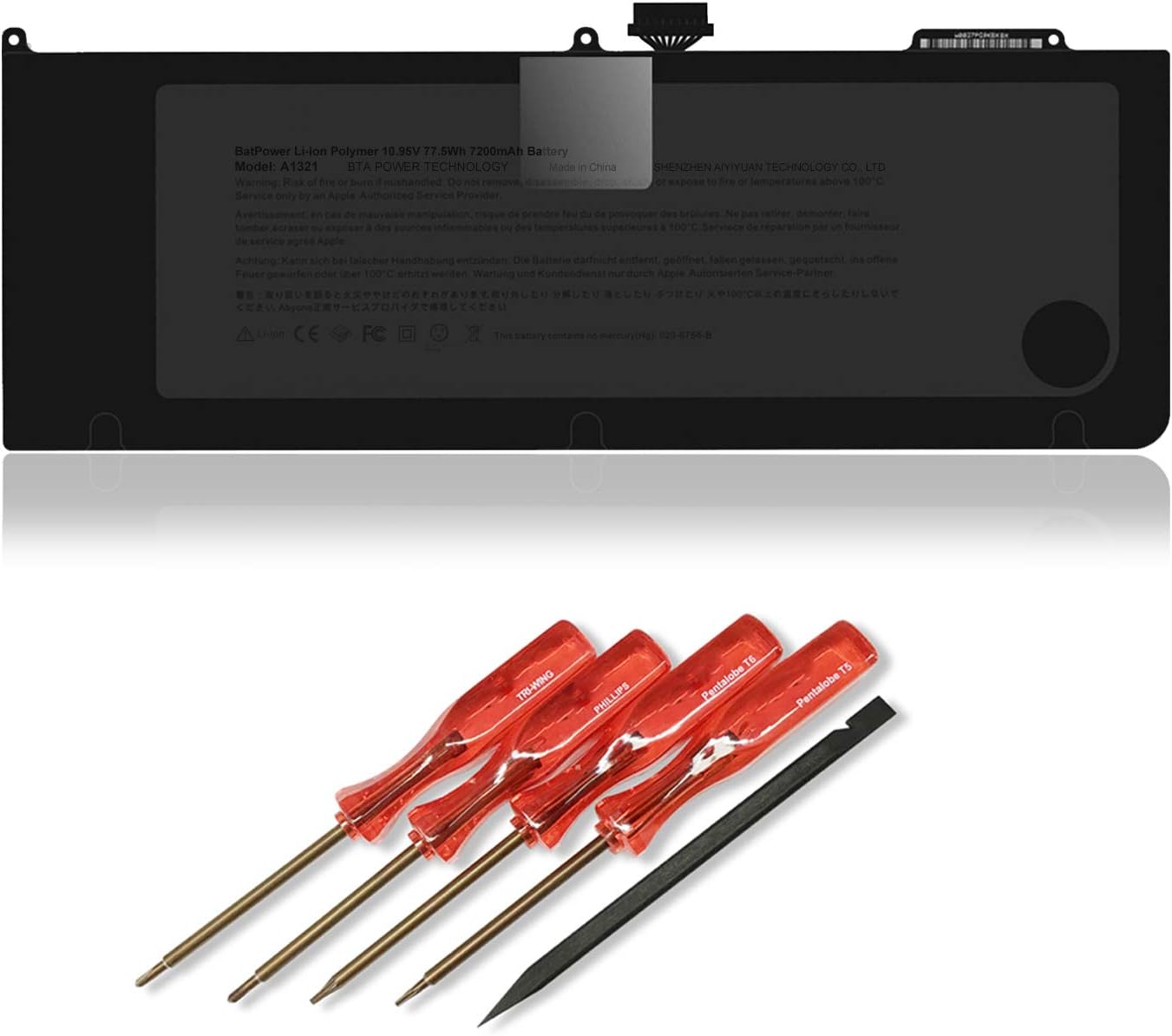 BatPower A1321 Replacement Laptop Battery for Mid 2009 2010 MacBook Pro 15-inch A1286 EMC 2324 2325 2353 MB985 MB986 MC118 MC371 MC372 MC373 Battery MacBook Pro 15" A1286 Apple A1321 Battery 77.5Wh