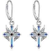YueYuan Cross Dangle Earrings for Women 925 Sterling Silver Angel Wings Earrings Abalone Shell Cross Earrings Religious Jewelry Gifts for Birthday